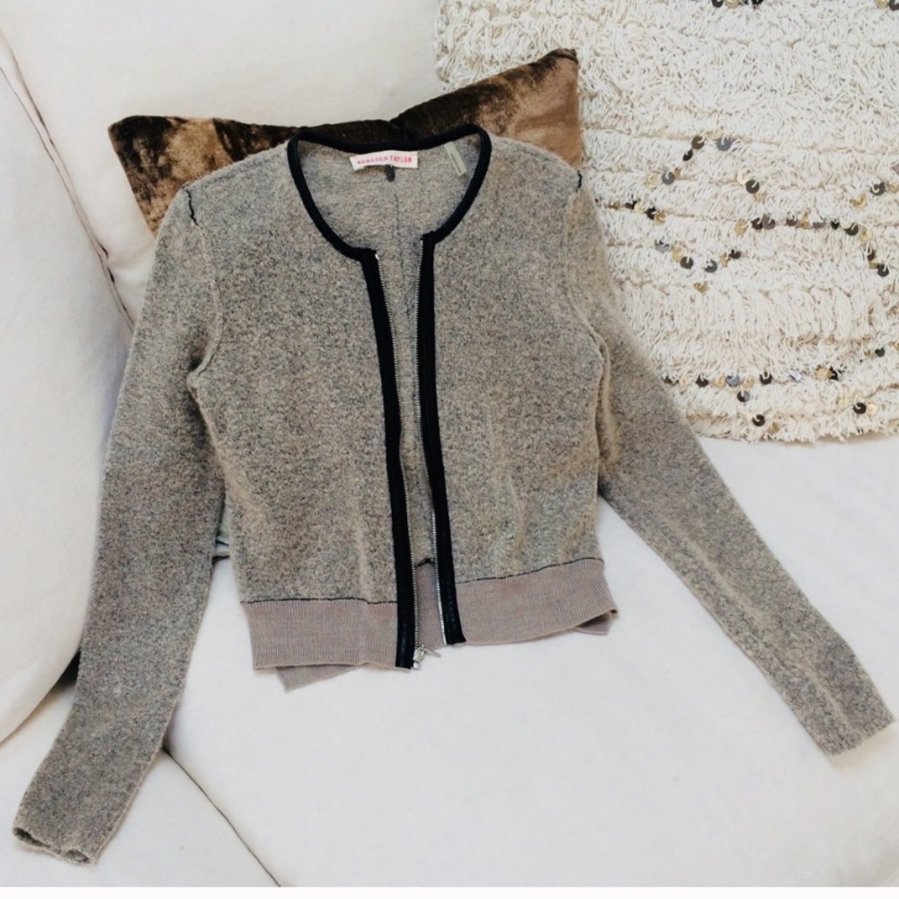 Cropped Rebecca Taylor sweater leather trim